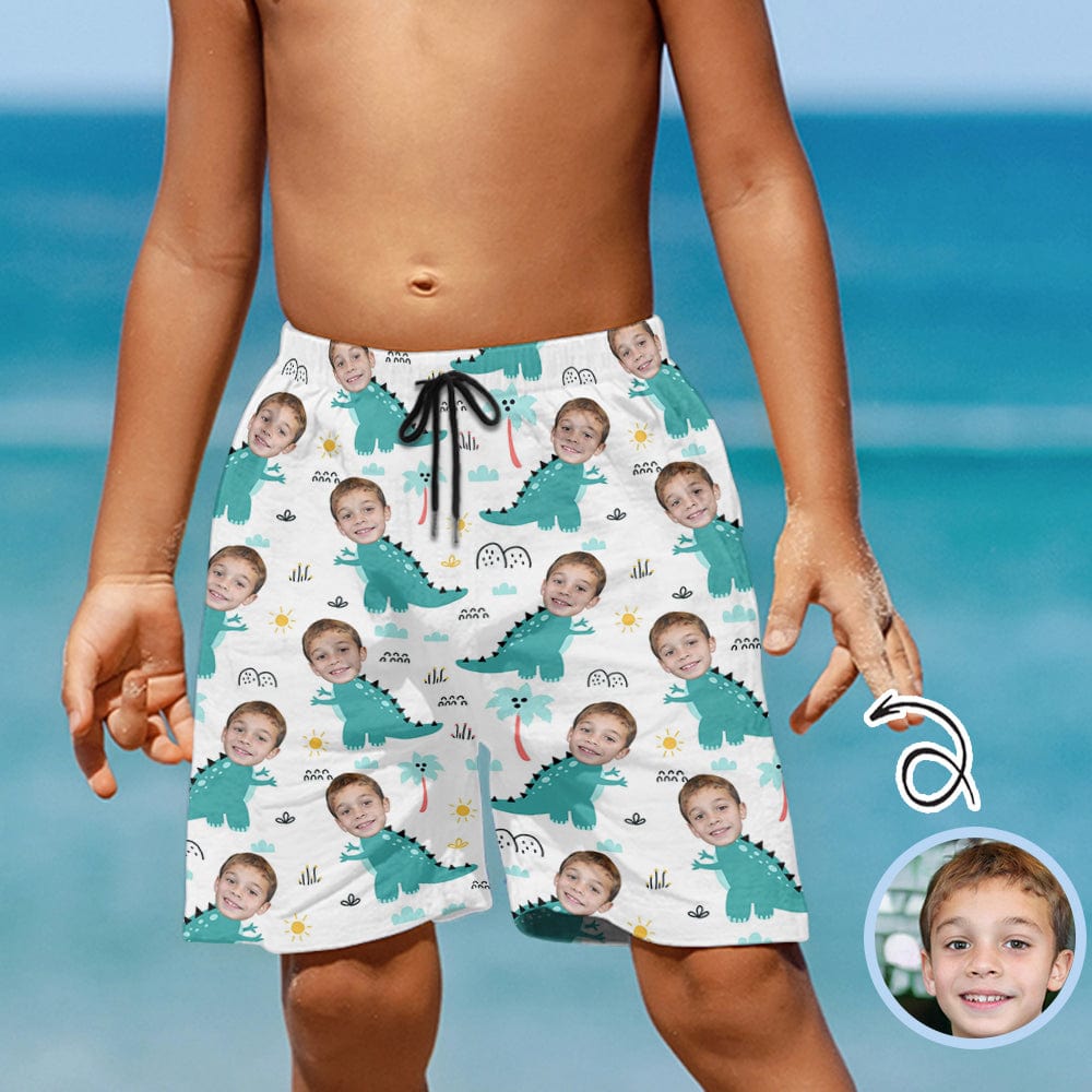 Custom Custom Face Cyan Dinosaur Theme Teen Beach Shorts - YesCustom