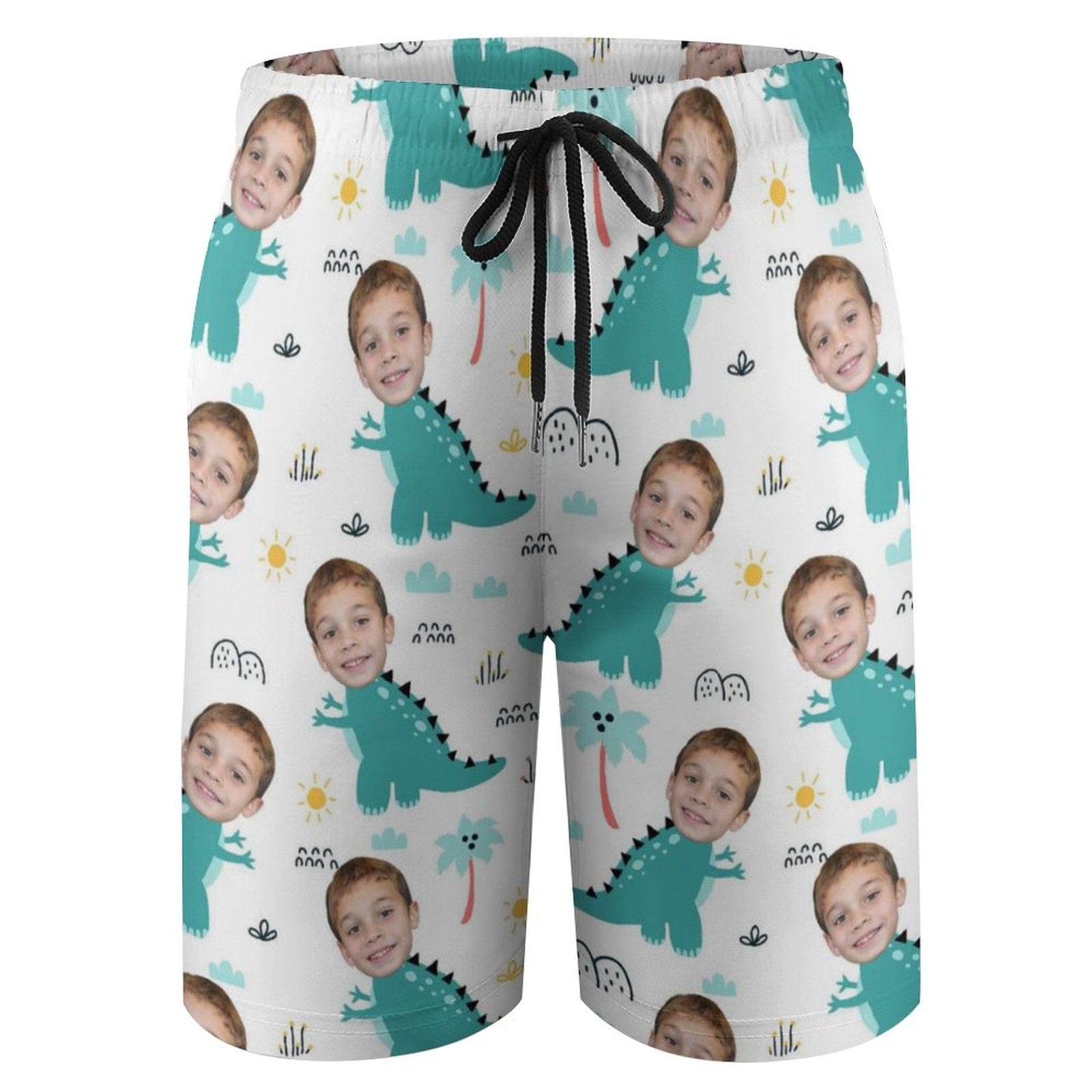 Custom Custom Face Cyan Dinosaur Theme Teen Beach Shorts - YesCustom