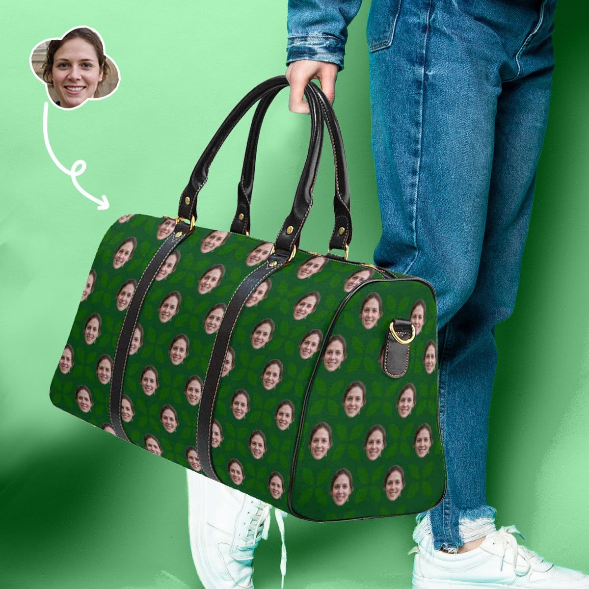 Custom Custom Face Deep Green Travel Bag - YesCustom