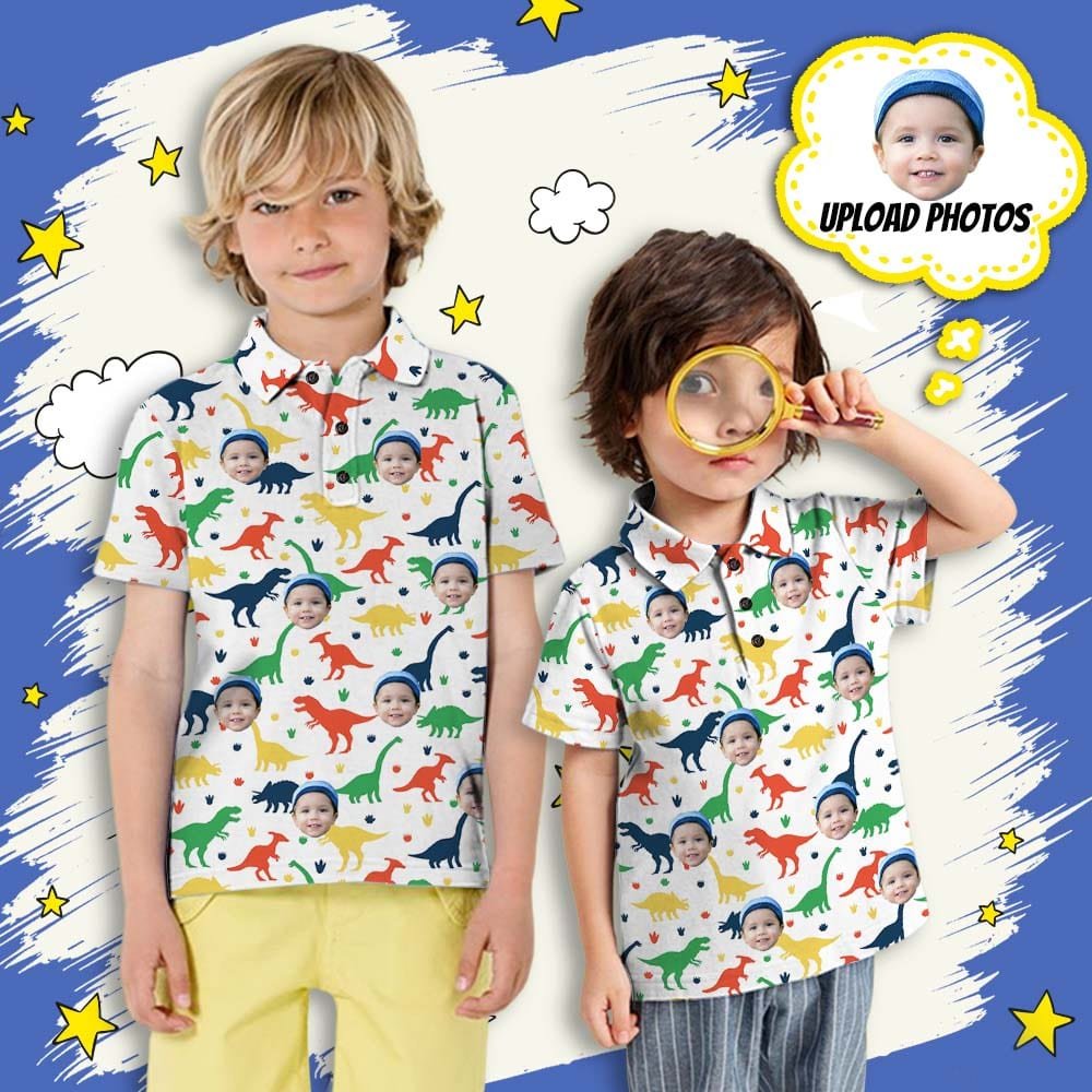 Custom Custom Face Dinosaur Boys' Polo Shirt - YesCustom