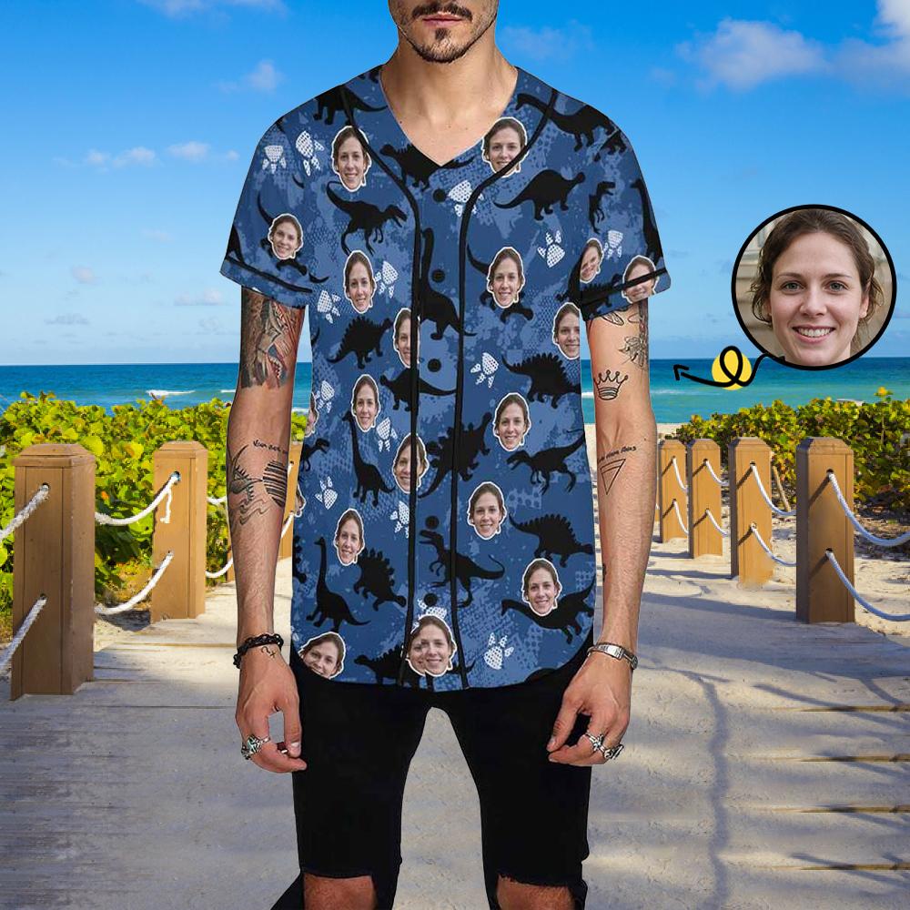 Custom Custom Face Dinosaur Men's All Over Print Baseball Jersey - YesCustom
