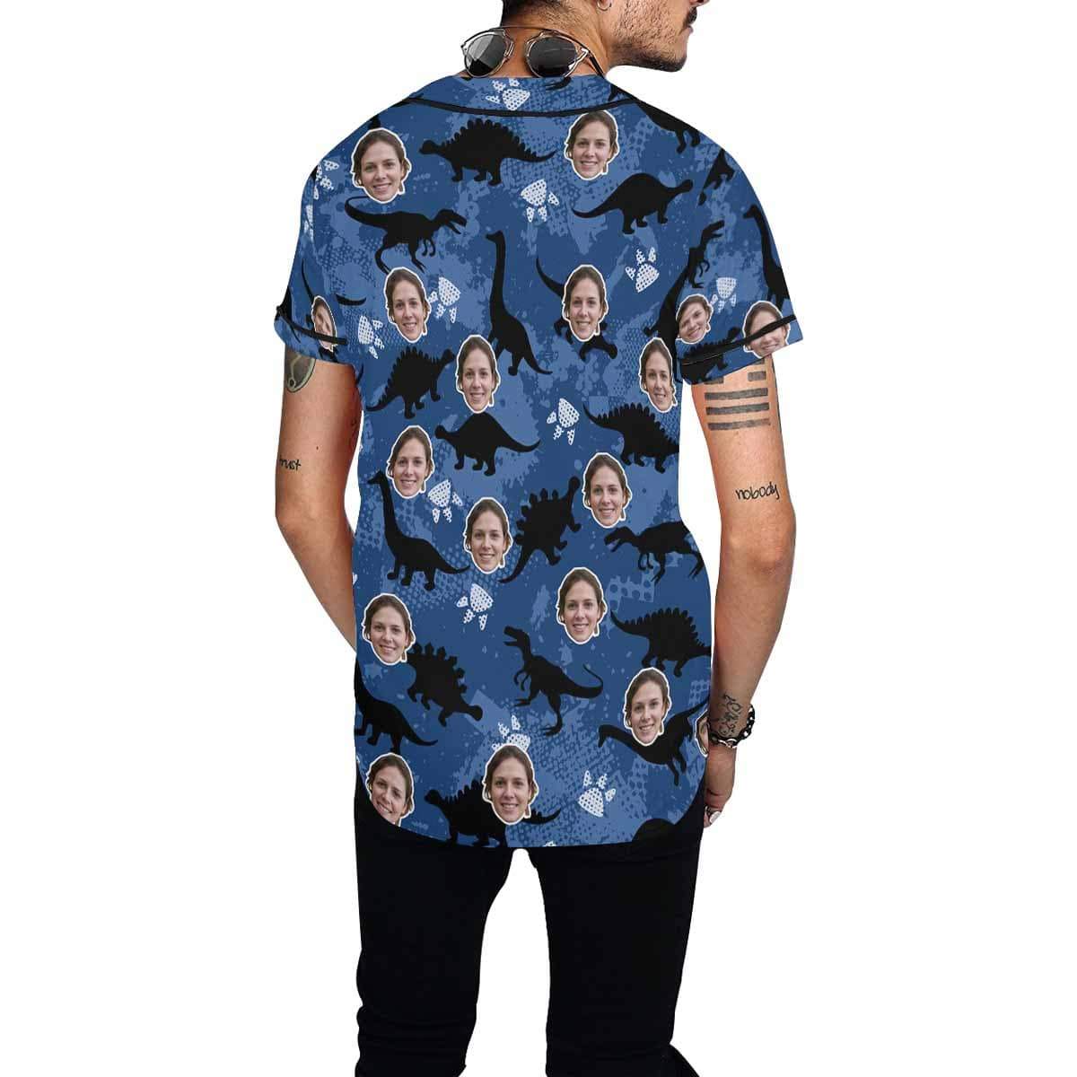 Custom Custom Face Dinosaur Men's All Over Print Baseball Jersey - YesCustom
