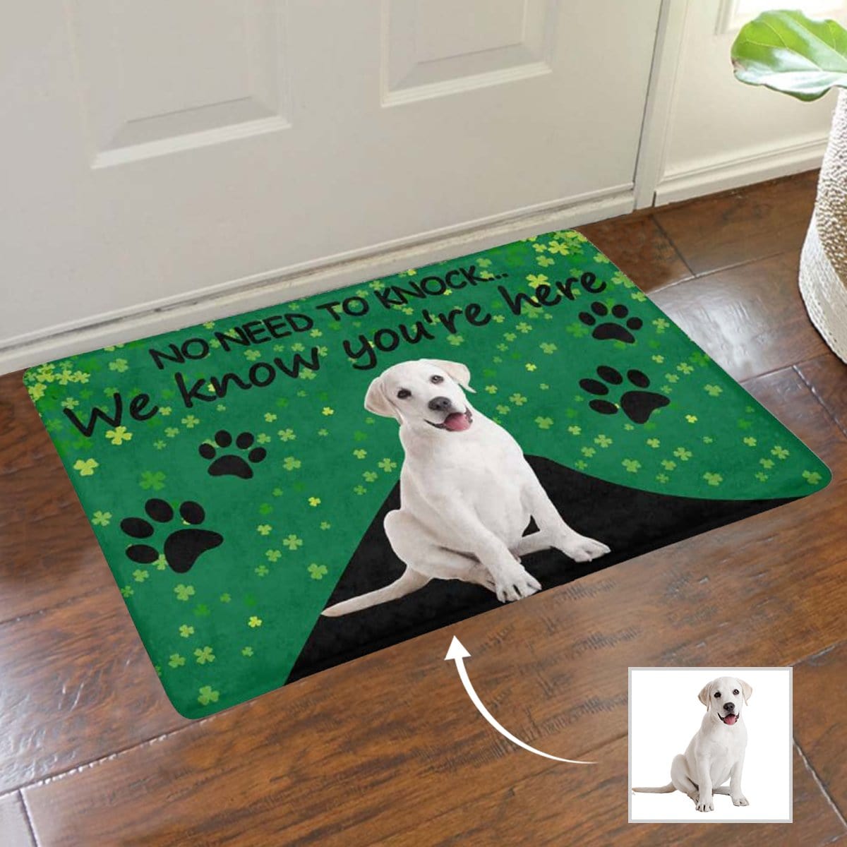 Custom Custom Face Dog Paw Green Doormat - YesCustom