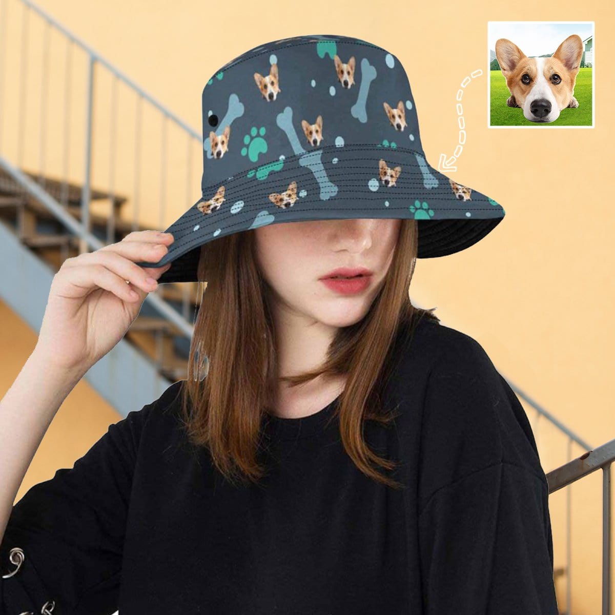 Custom Custom Face Dog Paw Print Unisex Bucket Boonie Hat - YesCustom