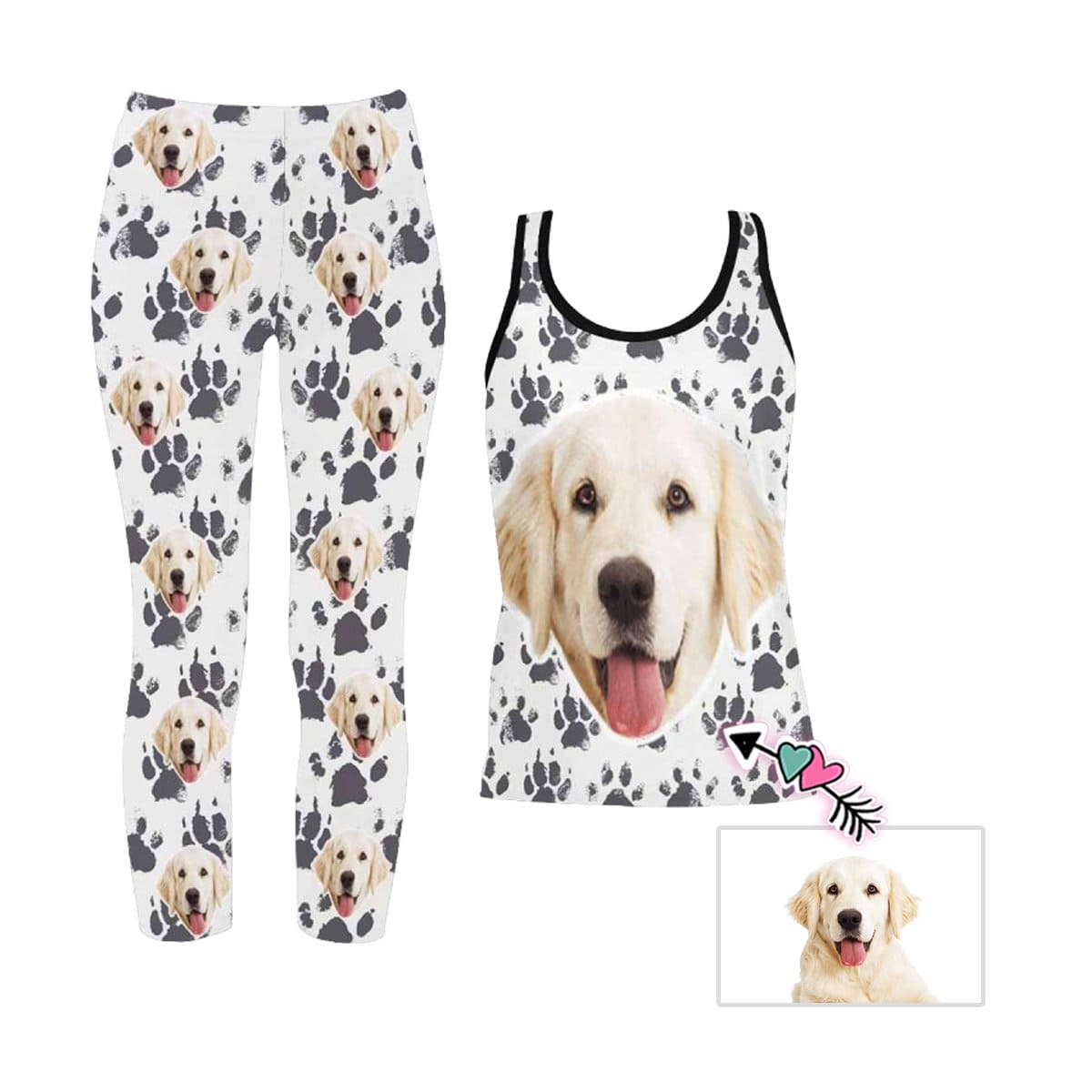 Custom Custom Face Dog Paw Women's 2 Piece Stretchy Racerback Tank & Legging Set - YesCustom
