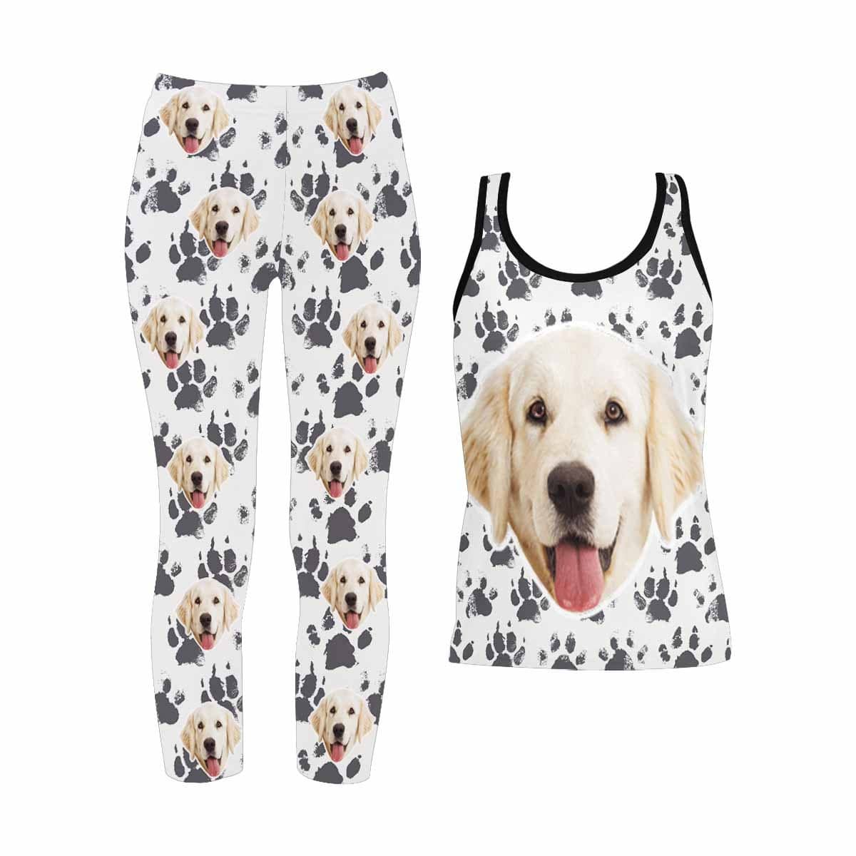 Custom Custom Face Dog Paw Women's 2 Piece Stretchy Racerback Tank & Legging Set - YesCustom