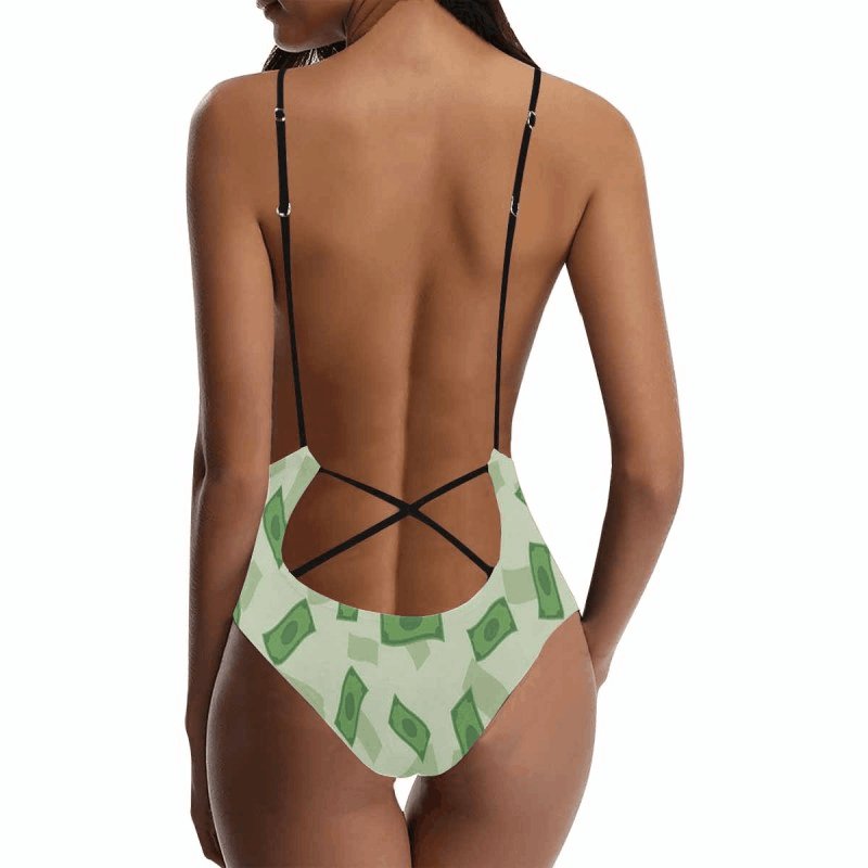 Custom Custom Face Dollar Swimsuit Personalized Women's Lacing Backless One-Piece Bathing Suit Birthday Gift Party - YesCustom