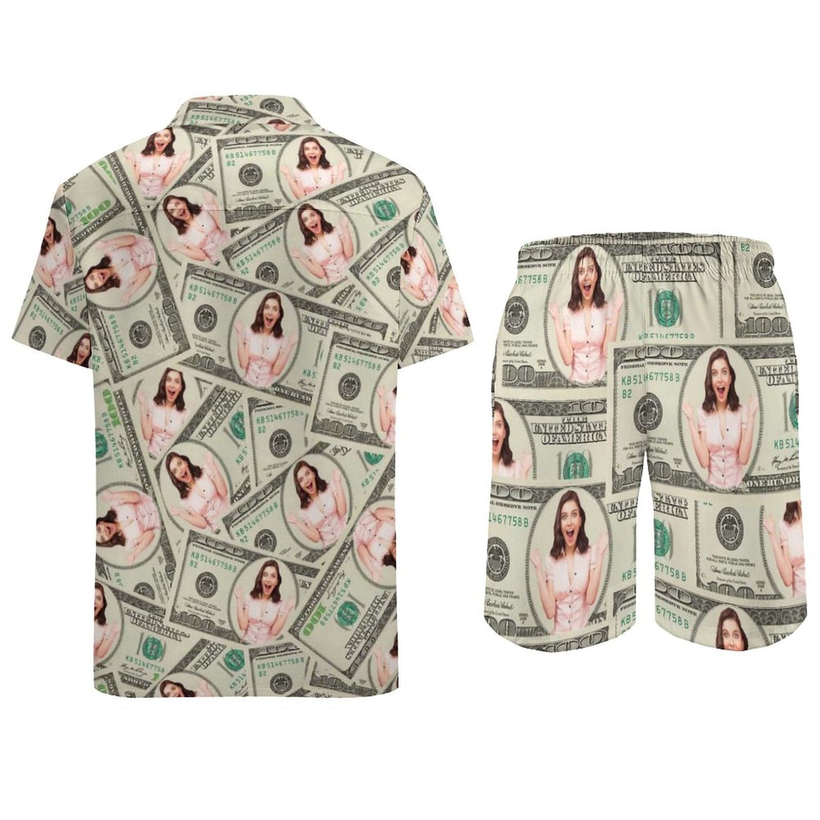 Custom Custom Face Dollars Shirt Hawaiian Sets Personalized Pocket Hawaiian Shirt & Beach Shorts Casual Beach Outfit Suit - YesCustom