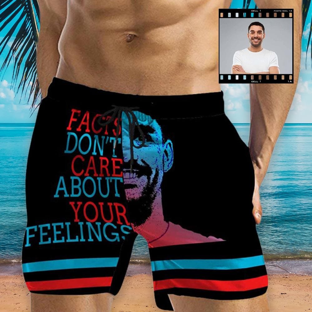 Custom Custom Face Don't Care About Your Fellings Men's Quick Dry Swim Shorts Personalized Funny Swim Trunks for Boyfriend - YesCustom