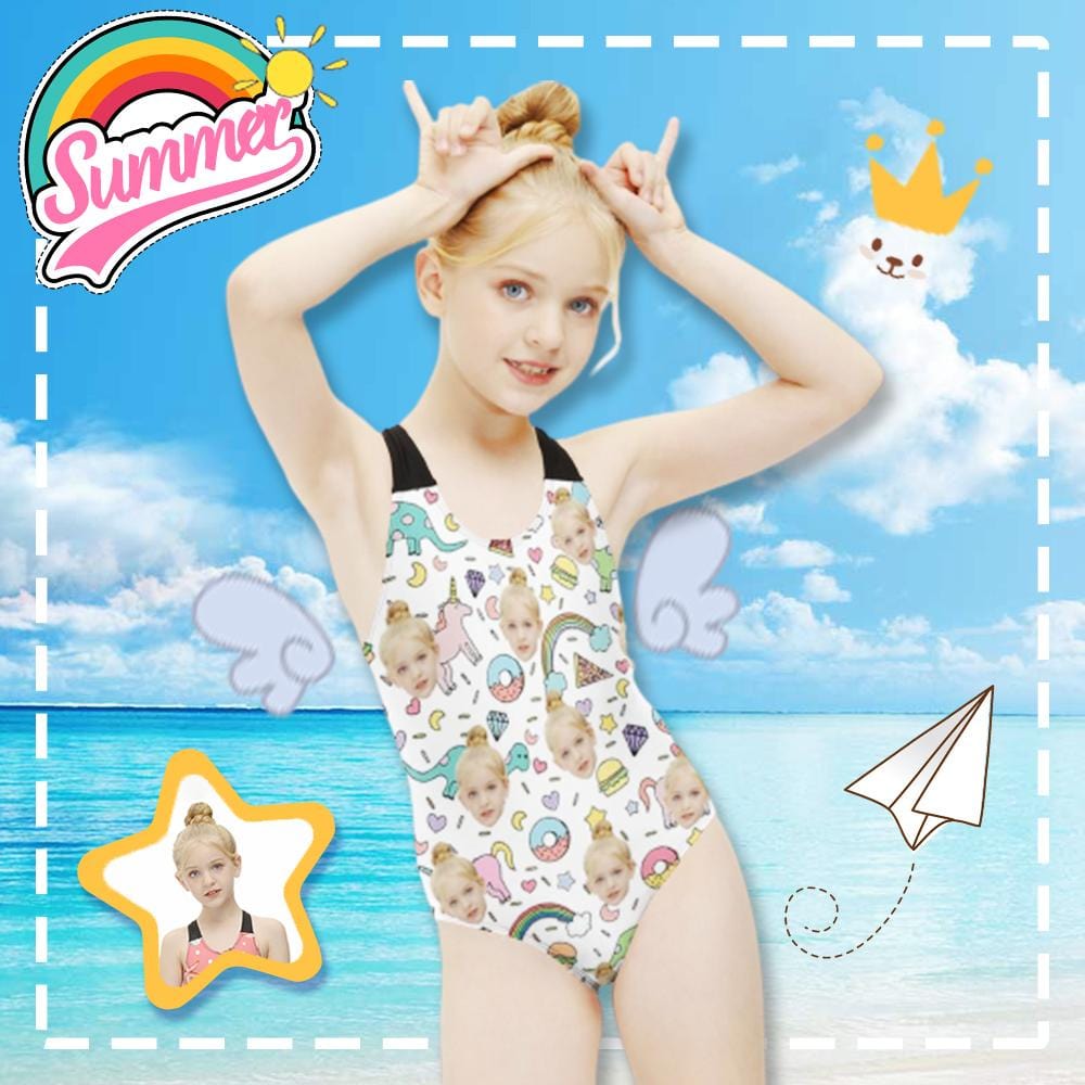 Custom Custom Face Donuts Hamburger Kid's Swimsuit - YesCustom
