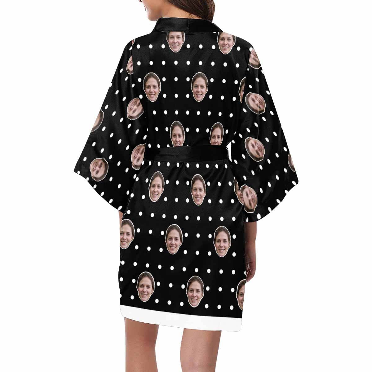 Custom Custom Face Dot Black Women's Summer Short Pajamas Personalized Photo Pajamas Kimono Robe - YesCustom