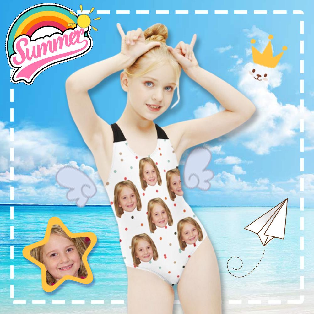 Custom Custom Face Dots White Kid's Swimsuit - YesCustom