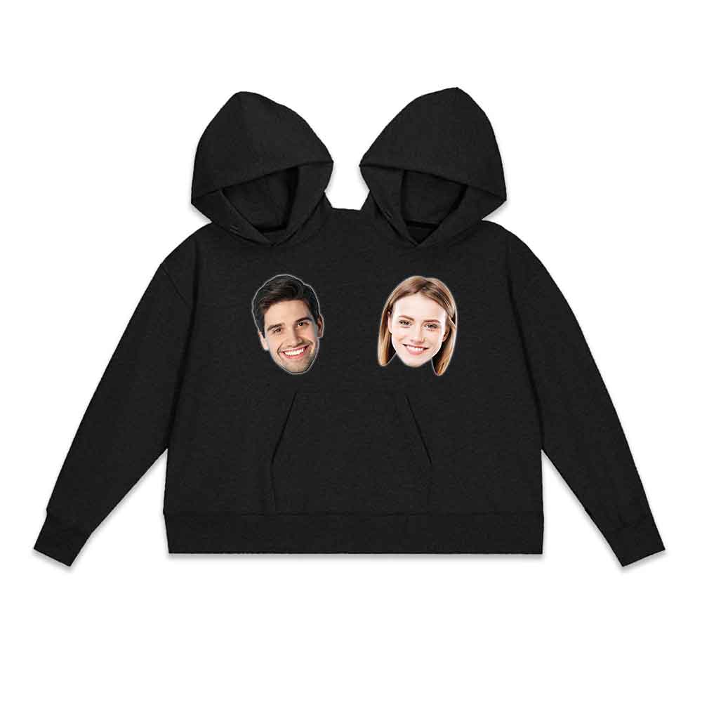 Custom Custom Face Double One-piece Hoodie Personalized Two Person Intimate Hoodie Funny Couple Valentine's Day Gift - YesCustom