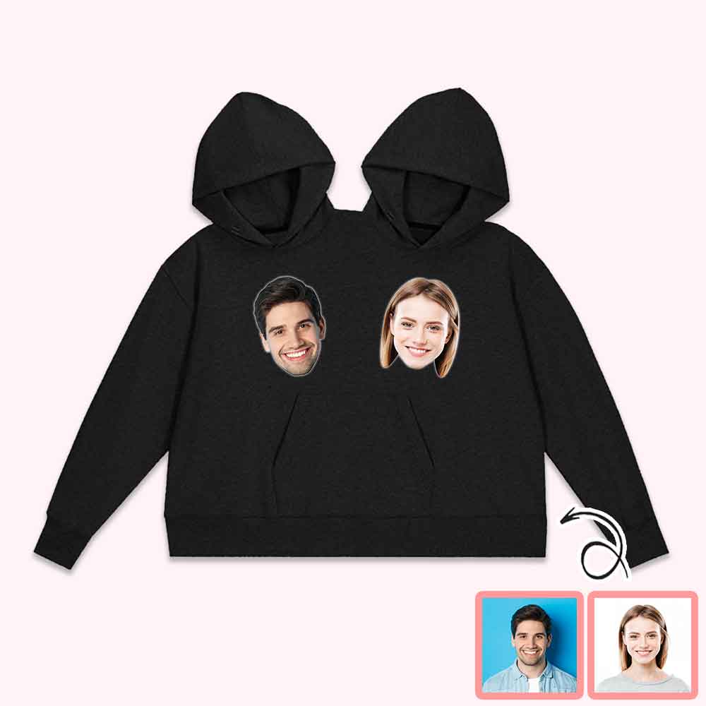 Custom Custom Face Double One-piece Hoodie Personalized Two Person Intimate Hoodie Funny Couple Valentine's Day Gift - YesCustom