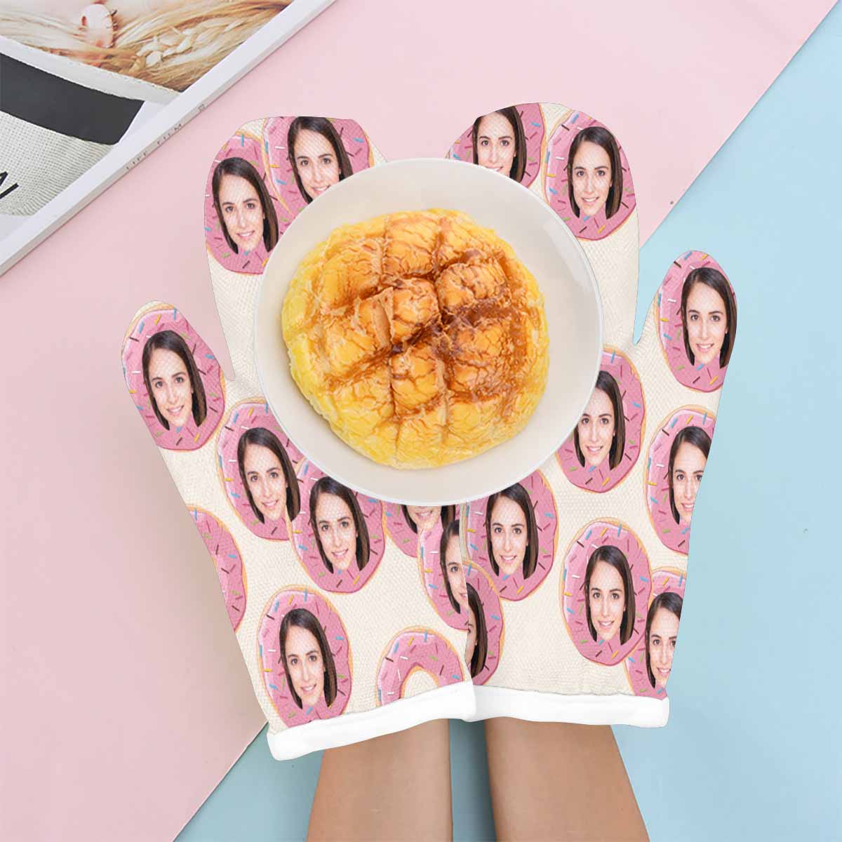 Custom Custom Face Doughnut Pink Heat Resistant Oven Mitt(A Pair) - YesCustom
