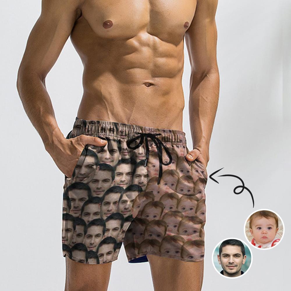 Custom Custom Face Drawstring Swim Trunk Print Face Seamless Father & Baby Men's Quick Dry Swim Shorts Gift for Father's Day - YesCustom