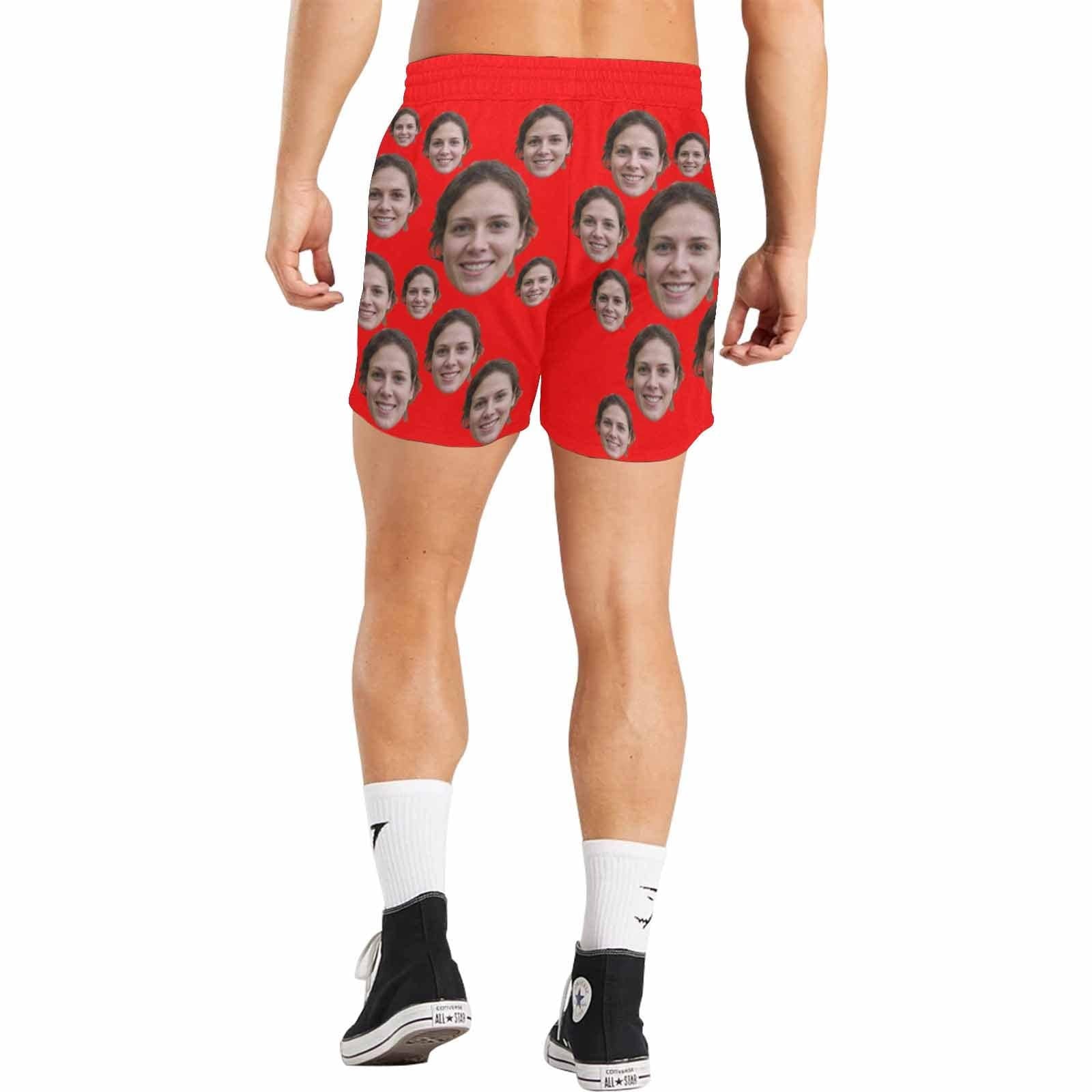 Custom Custom Face Drawstring Swim Trunks Design Red Men's Quick Dry Swim Shorts for Vacation - YesCustom