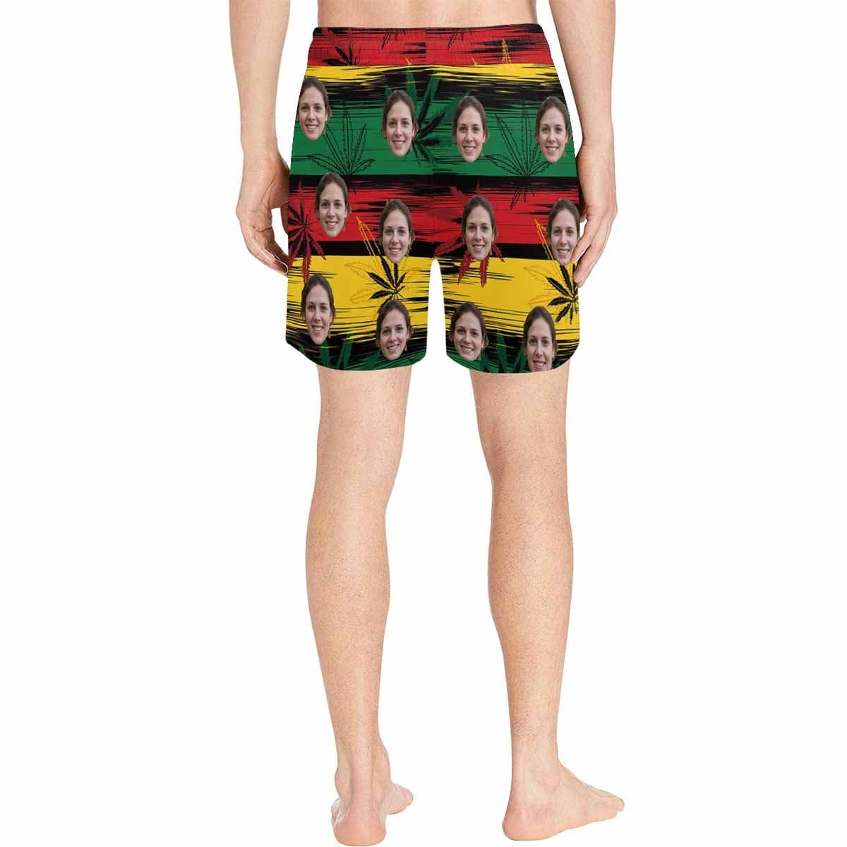 Custom Custom Face Drawstring Swim Trunks Personalized Colorful Leaves Men's Quick Dry Swim Shorts - YesCustom