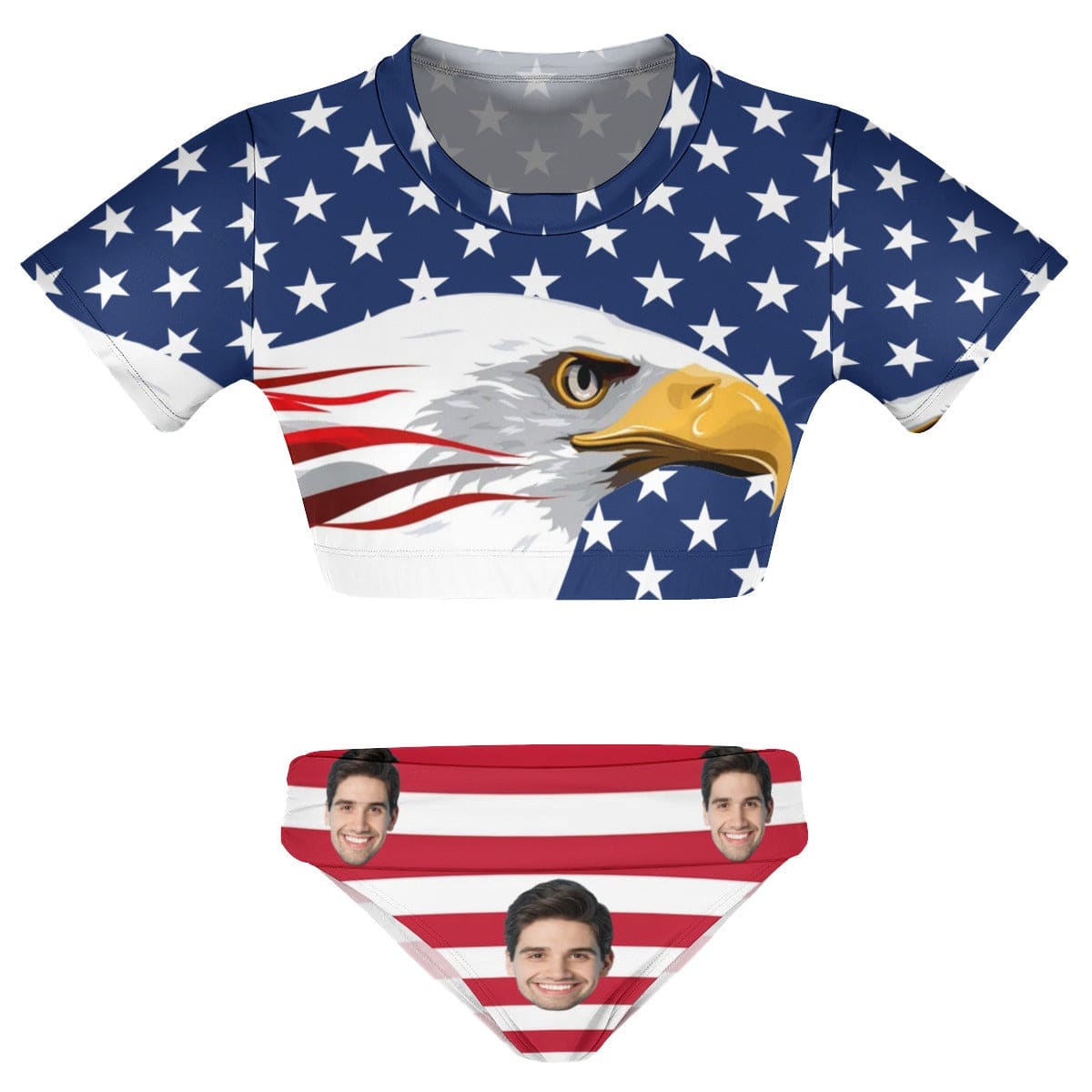 Custom Custom Face Eagle Short Sleeve Crew Neck Bikini Personalized Women's Two Piece Swimsuit Beach Outfits - YesCustom