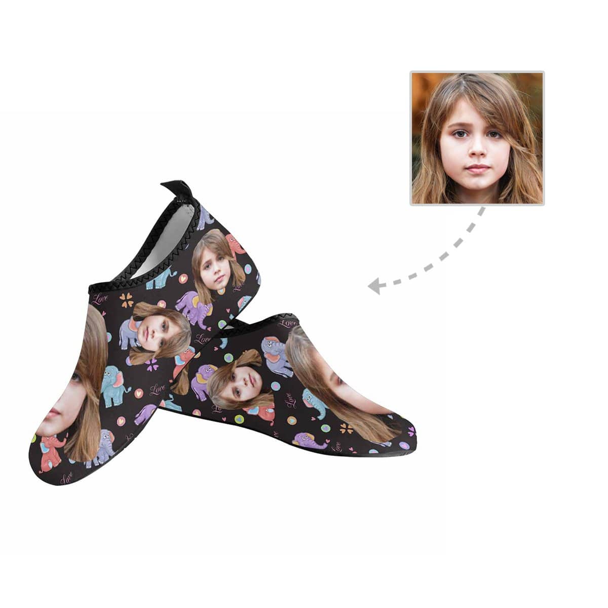 Custom Custom Face Elephant Kid's Barefoot Slip-on for sport Quick-Dry Aqua Shoes - YesCustom