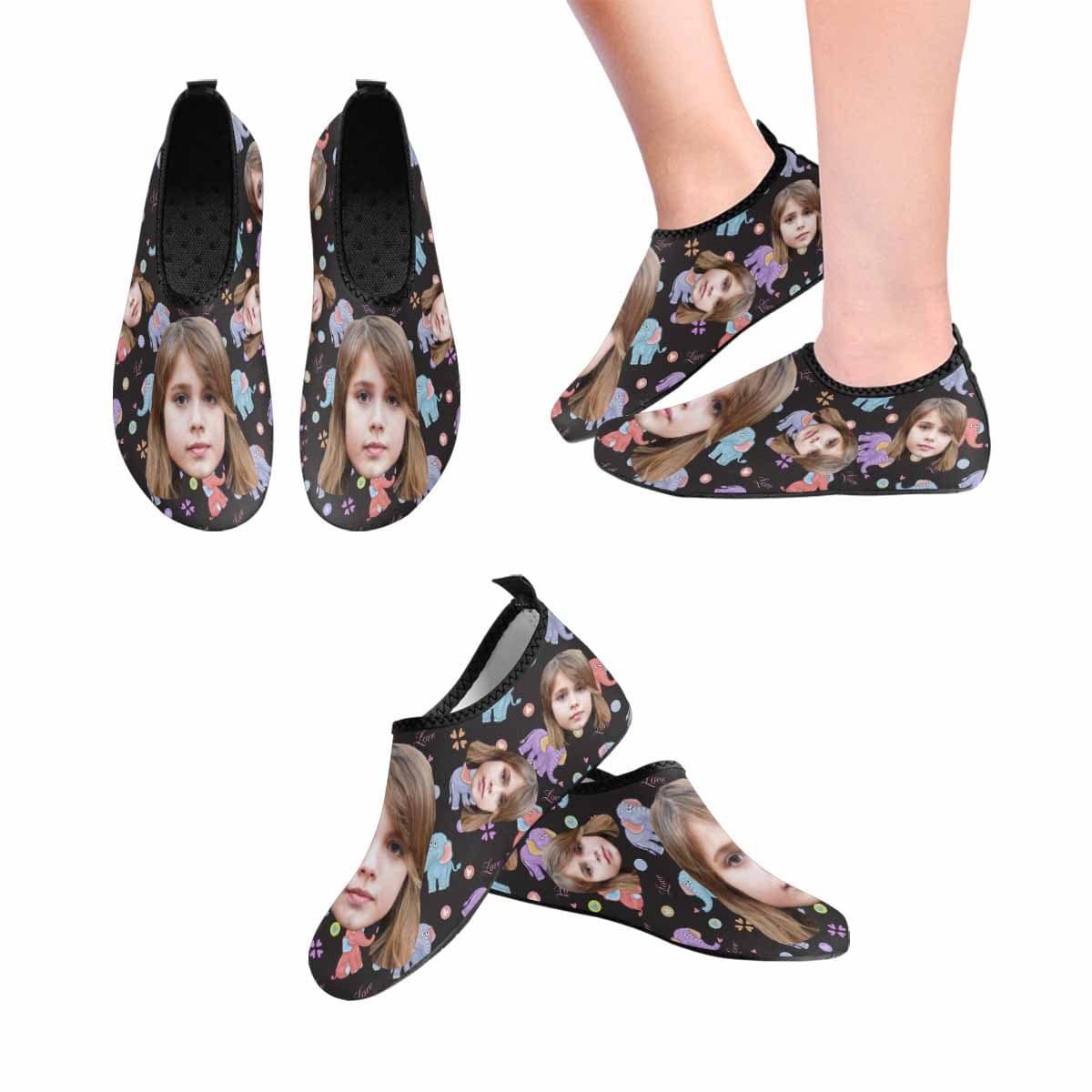 Custom Custom Face Elephant Kid's Barefoot Slip-on for sport Quick-Dry Aqua Shoes - YesCustom