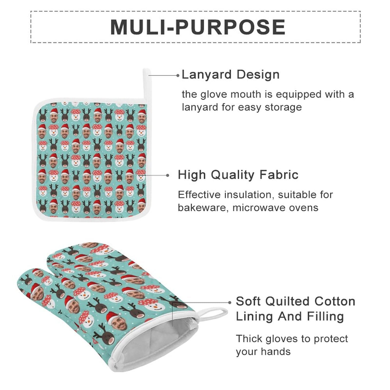 Custom Custom Face Elk Snowman Oven Mitt & Pot Holder Set Personalized Oven Mitt Gifts for Mom - YesCustom