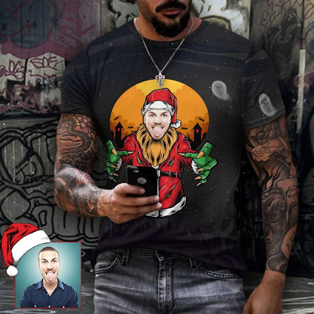 Custom Custom Face Evil Demon Christmas Pure Cotton T-Shirt Personalized Men's All Over Print Short Sleeve T-Shirt - YesCustom