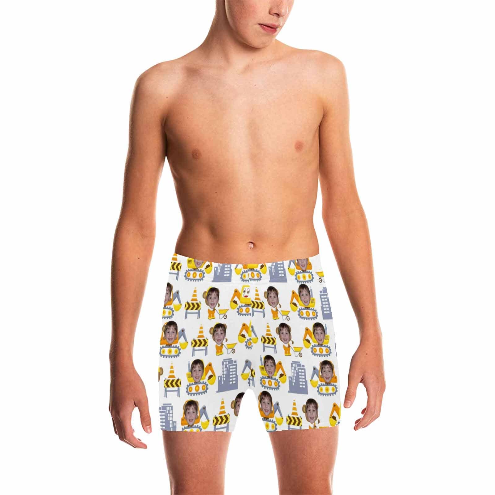 Custom Custom Face Excavator Big Boys' Swimming Trunks Personalized Kids' Swim Shorts Children Swimwear - YesCustom