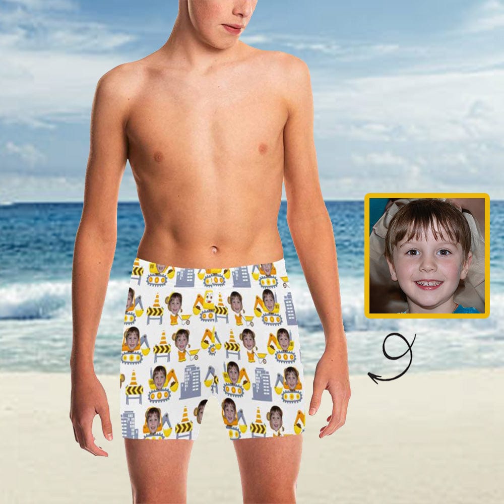 Custom Custom Face Excavator Big Boys' Swimming Trunks Personalized Kids' Swim Shorts Children Swimwear - YesCustom
