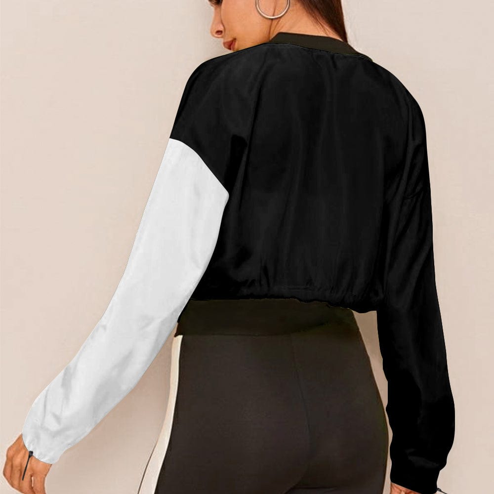 Custom Custom Face Eye Black White Women's Cropped Jacket Chiffon Jacket - YesCustom