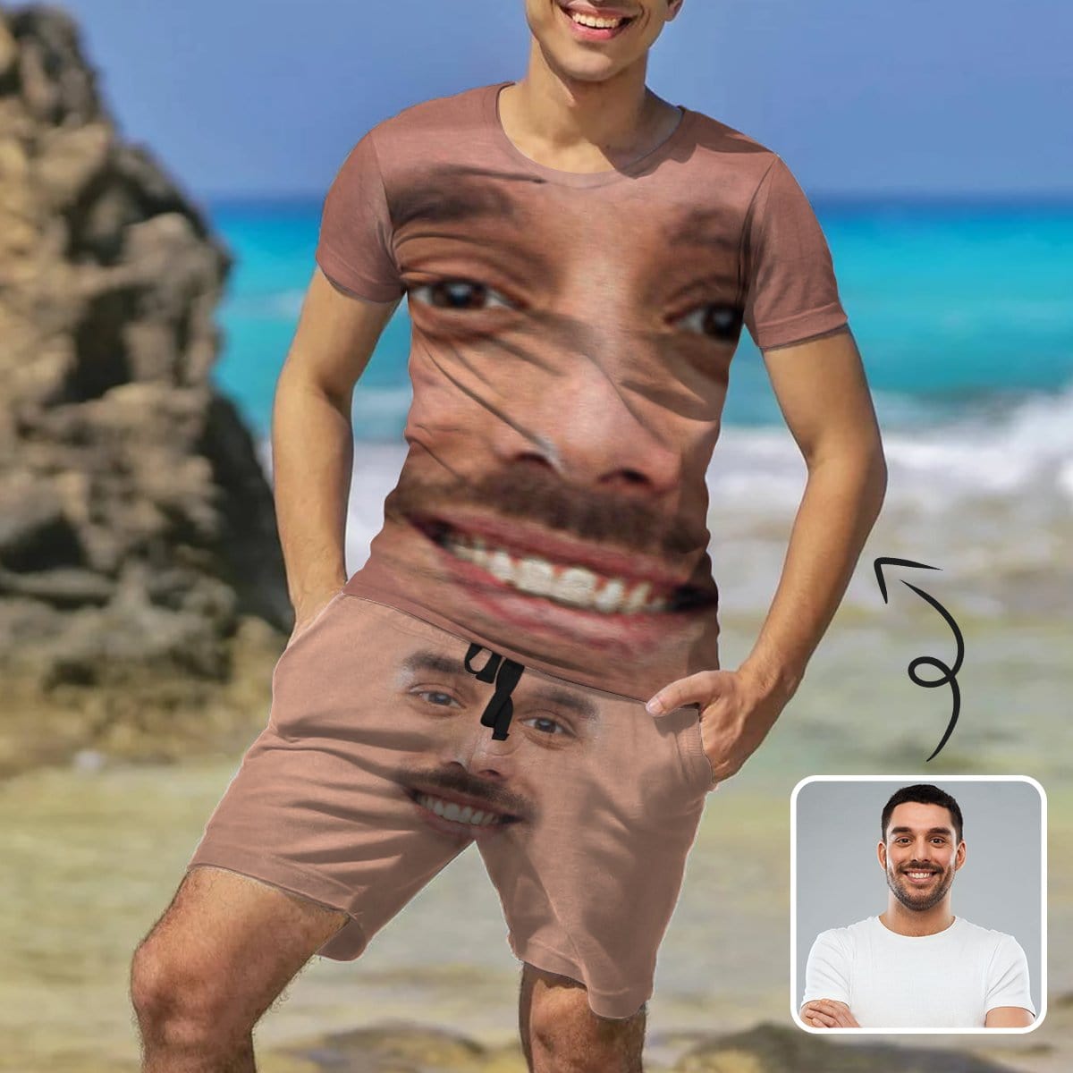 Custom Custom Face Facial Expression Men's All Over Print T-shirt Lightweight Breathable Shorts Suits - YesCustom