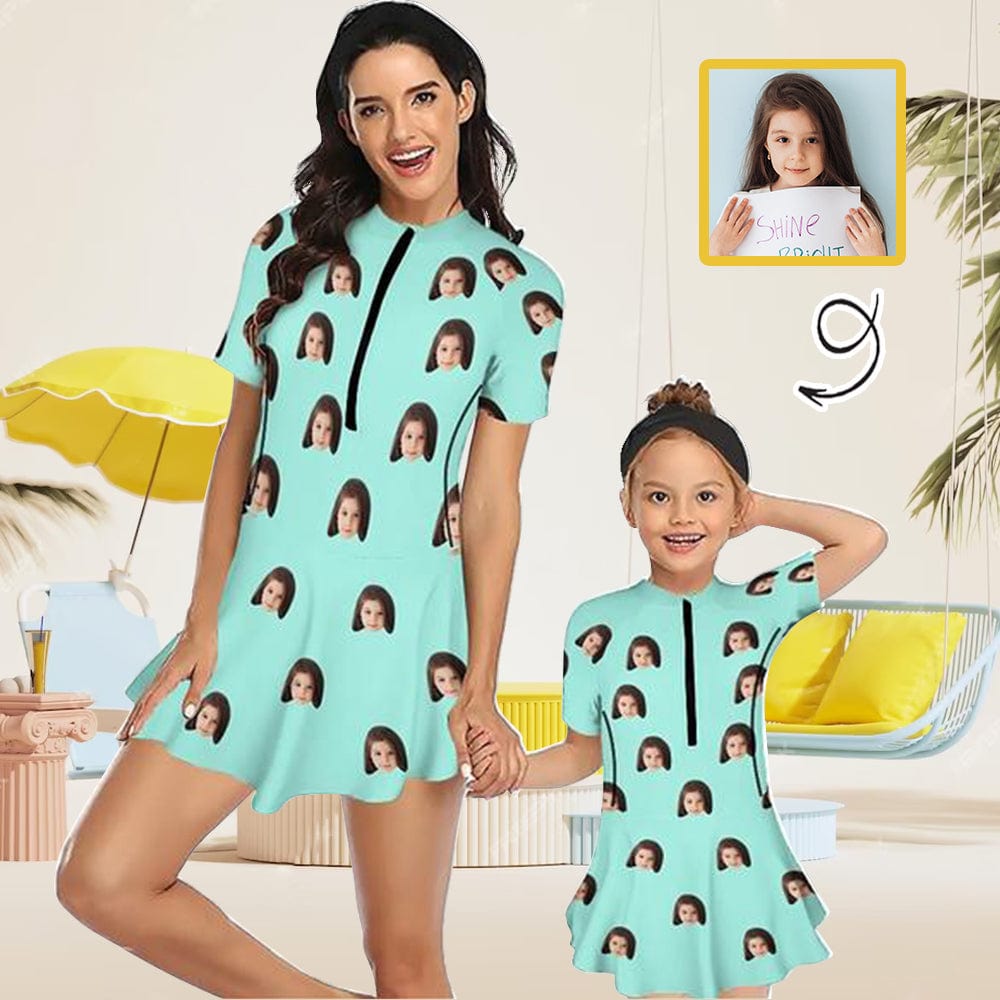Custom Custom Face Family Swimsuit Swimdress Personalized One-Piece Swimsuit For Women and Girls - YesCustom