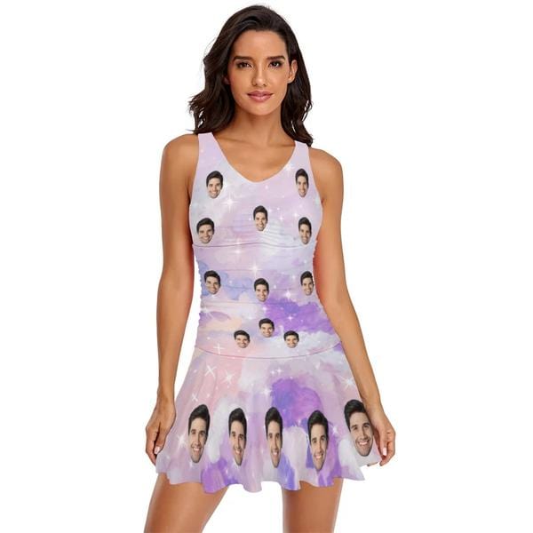 Custom Custom Face Fantasy Clouds Shining Star Swimdress For Women One Piece Swimsuit Custom Picture Bathing Suit - YesCustom