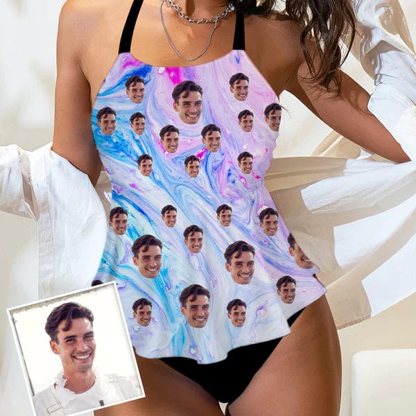 Custom Custom Face Fantasy Gradient Pattern Tankini For Women 2 Pieces Swimsuit - YesCustom