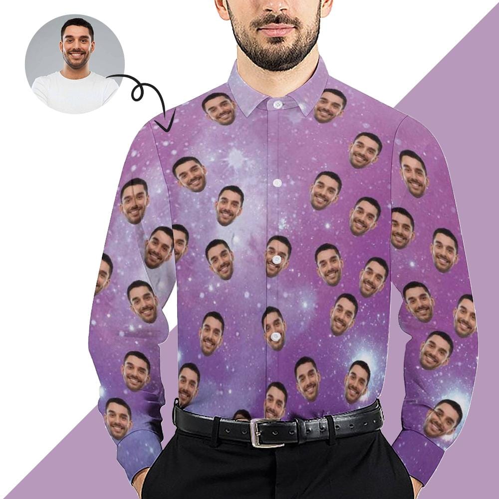 Custom Custom Face Fantasy Starry Sky Men's Long Sleeve Dress Shirt - YesCustom