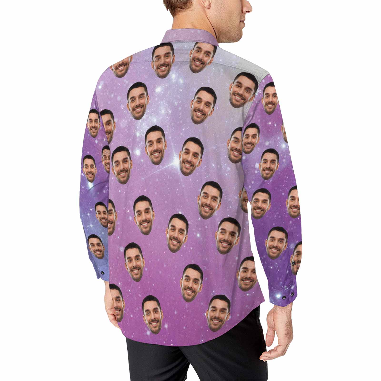 Custom Custom Face Fantasy Starry Sky Men's Long Sleeve Dress Shirt - YesCustom