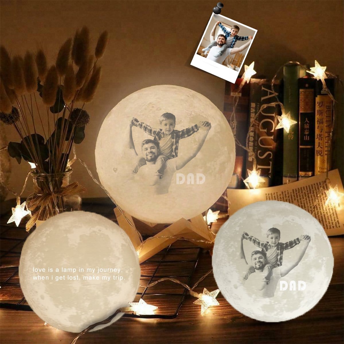 Custom Custom Face Father and Kid Engraved Moon Lamp - YesCustom