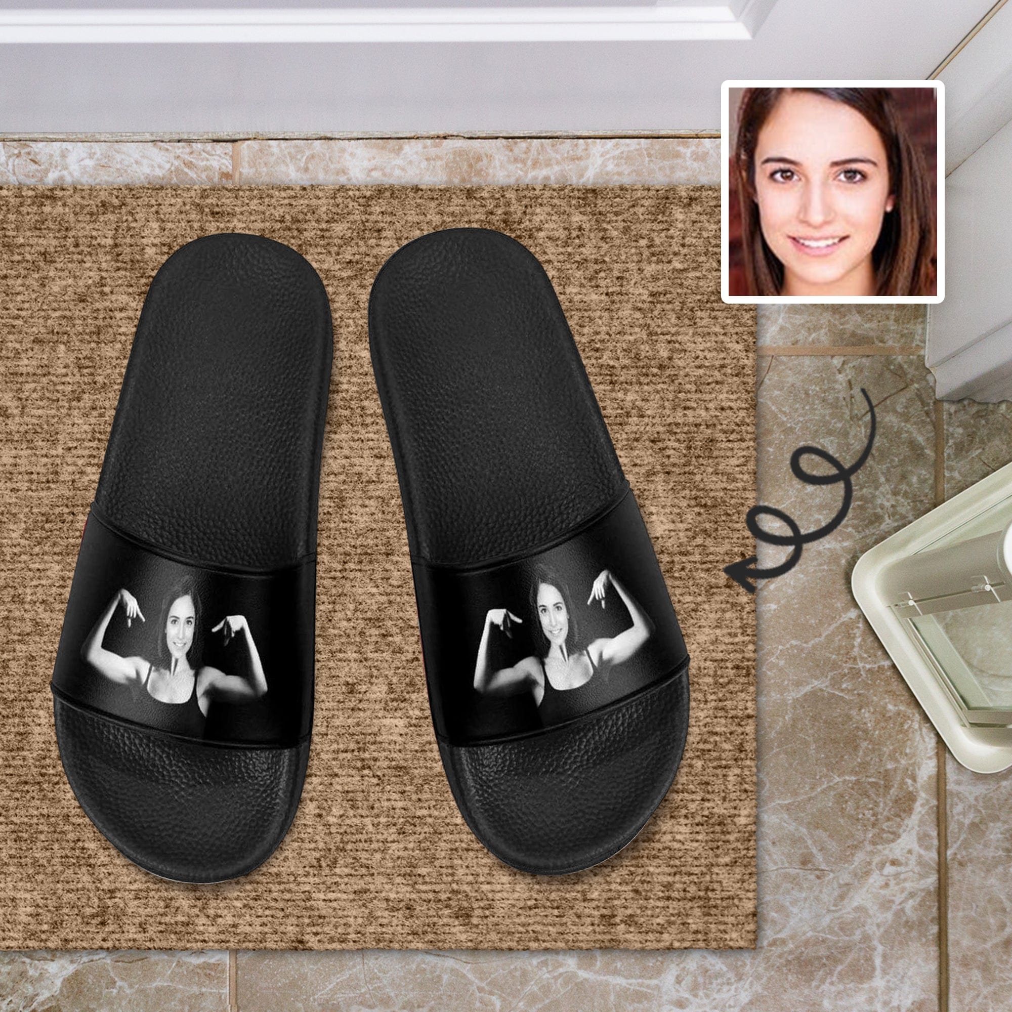 Custom Custom Face Fitness Black Unisex Slide Sandals For Holiday Gifts - YesCustom