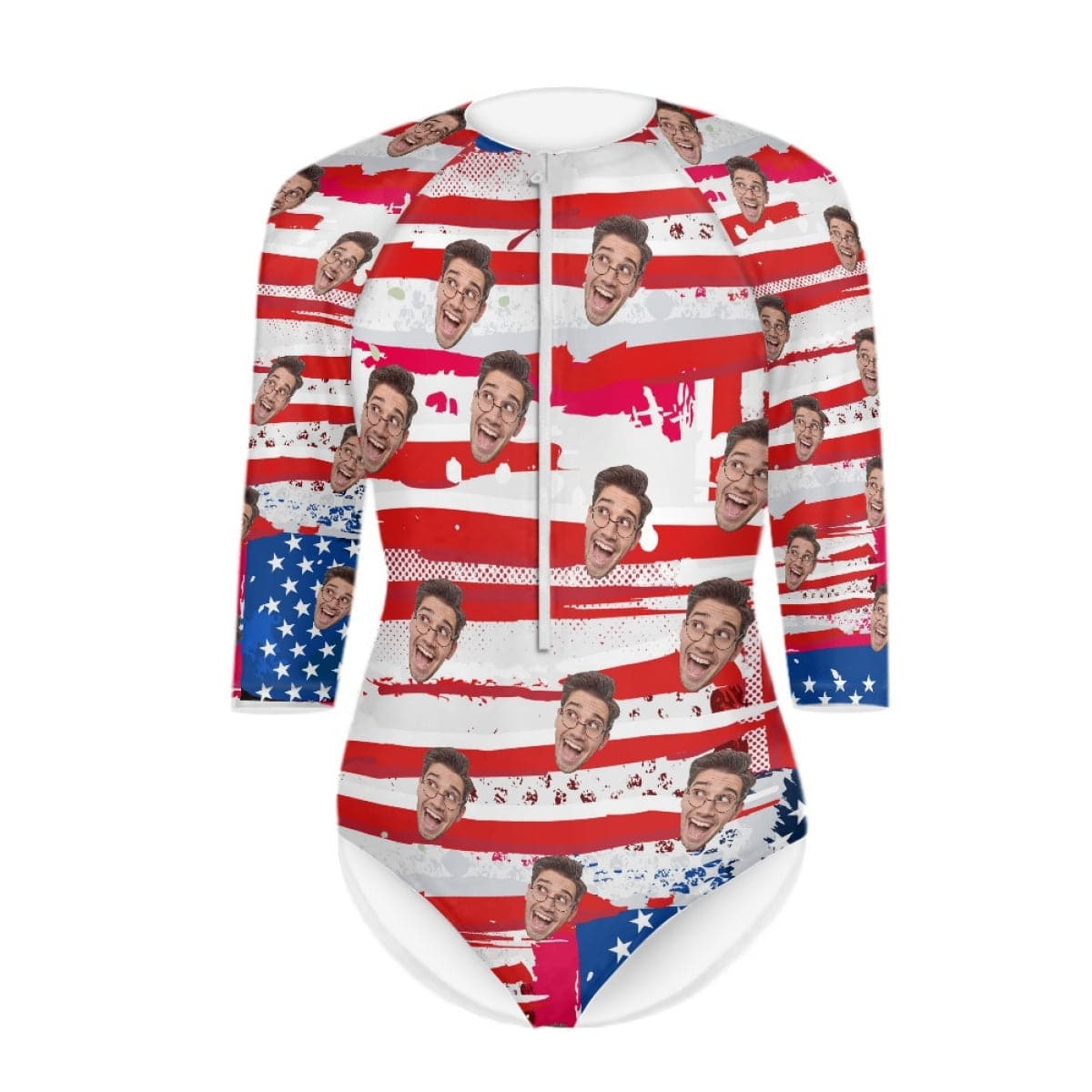 Custom Custom Face Flag Half Sleeve One Piece Swimsuit Personalized Face On Flag Half Sleeve Bikini - YesCustom