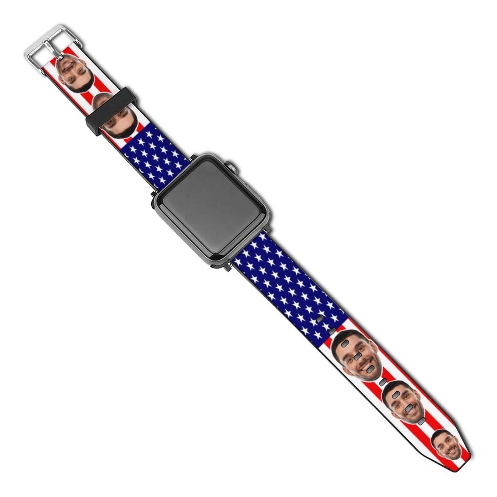 Custom Custom Face Flag Leather Bands Compatible with Apple Watch Bands - YesCustom