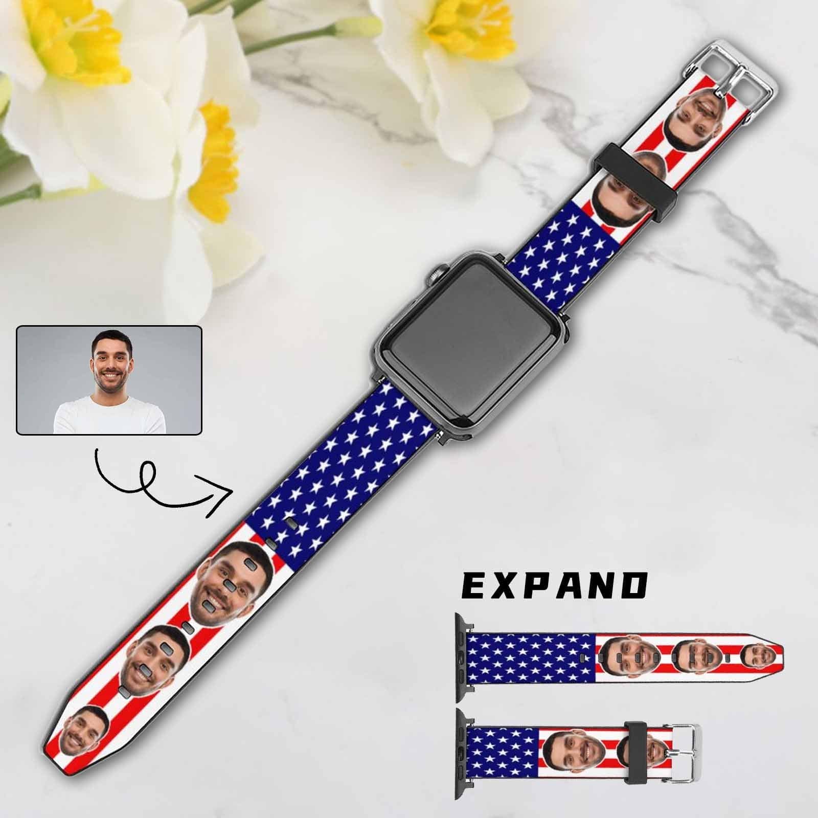 Custom Custom Face Flag Leather Bands Compatible with Apple Watch Bands - YesCustom