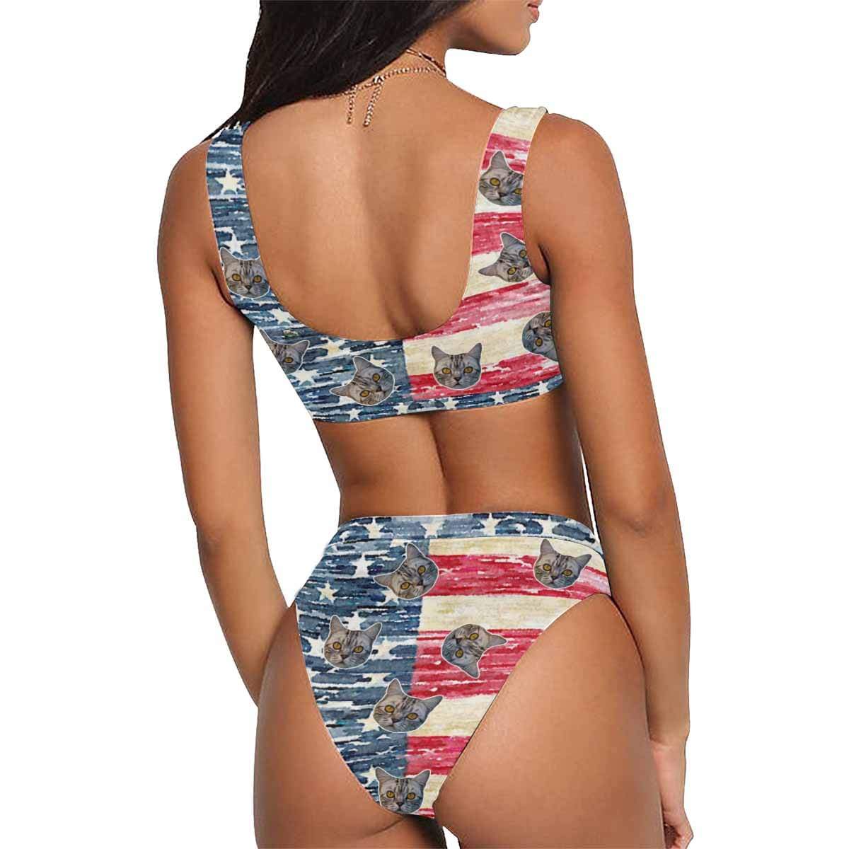Custom Custom Face Flag Scoop Neck Sport Top High Waisted Bikini Personalized Women's Two Piece Swimsuit Beach Outfits - YesCustom