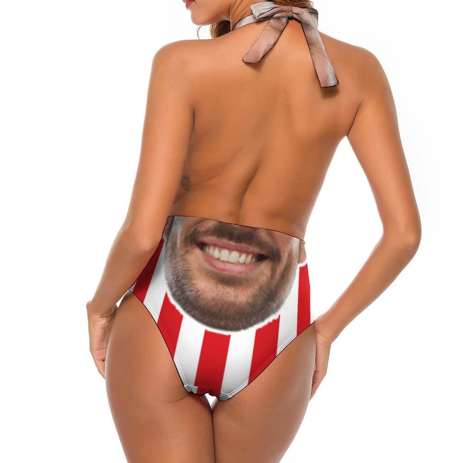 Custom Custom Face Flag Swimsuit Personalized Women's Backless V-Neck One Piece Bathing Suit Celebrate Holiday Party - YesCustom