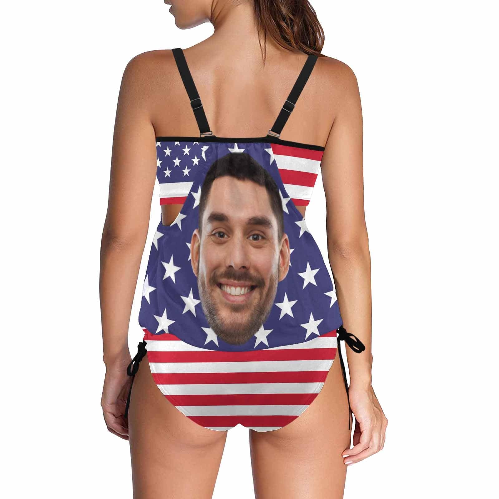 Custom Custom Face Flag Swimsuit Personalized Womens Tankini Top Sets Bikini Two Piece Bathing Suit - YesCustom