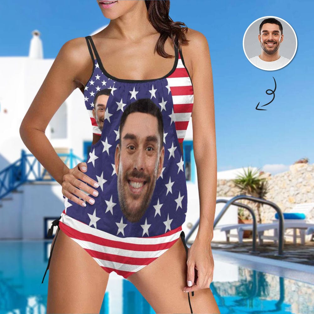 Custom Custom Face Flag Swimsuit Personalized Womens Tankini Top Sets Bikini Two Piece Bathing Suit - YesCustom