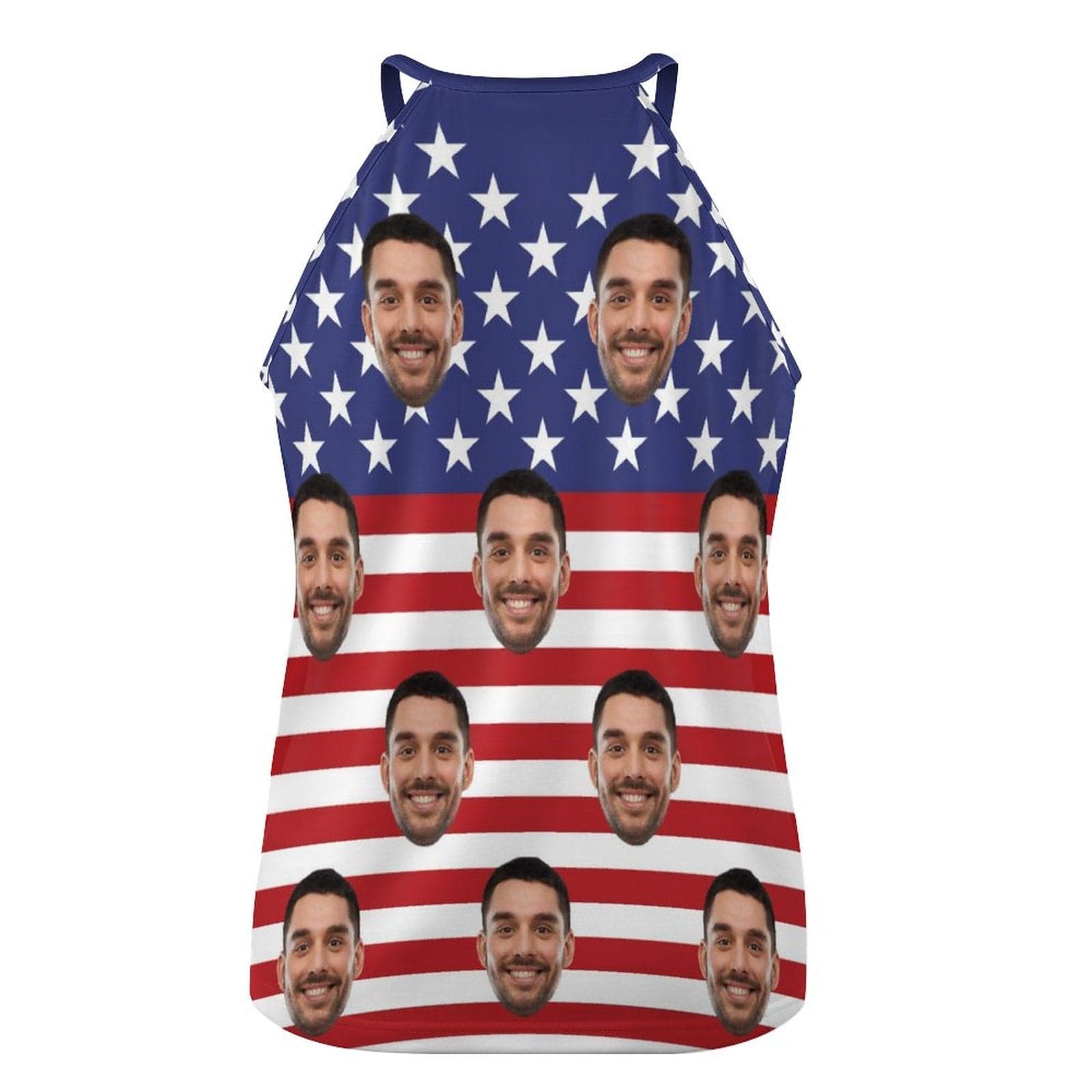 Custom Custom Face Flag Tops Women's Print Halterneck Strapless Vest Loose Top for Independence Day - YesCustom