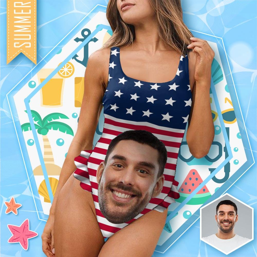 Custom Custom Face Flag Women's Ruffle One Piece Swimsuit - YesCustom