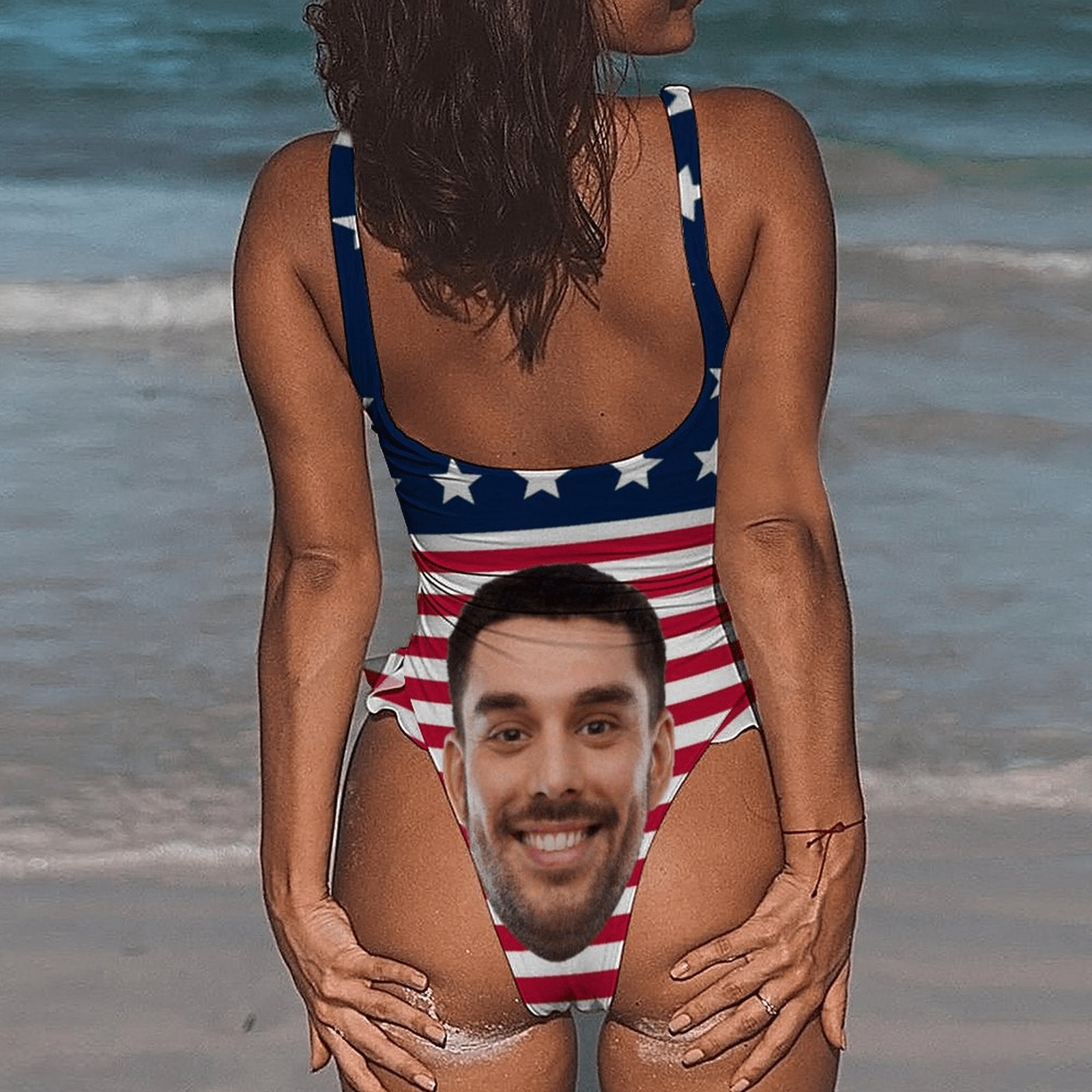 Custom Custom Face Flag Women's Ruffle One Piece Swimsuit - YesCustom