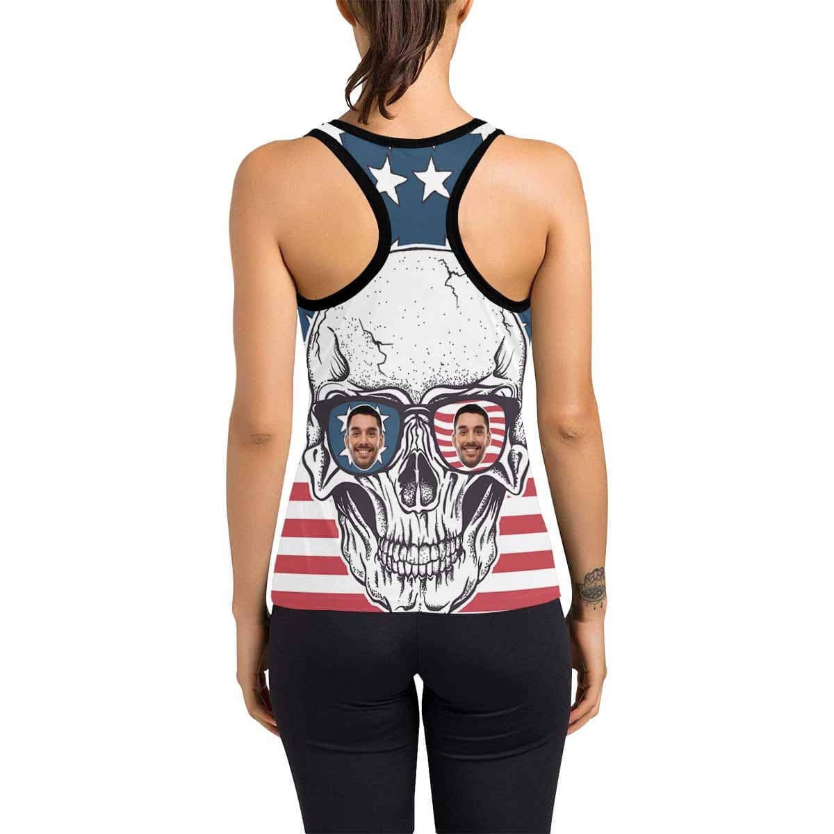Custom Custom Face Flag&Skull Tops Personalized Women's Racerback Yoga Tank Top - YesCustom