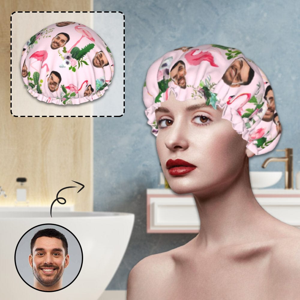 Custom Custom Face Flamingo Double Layer Waterproof Women's Shower Cap - YesCustom